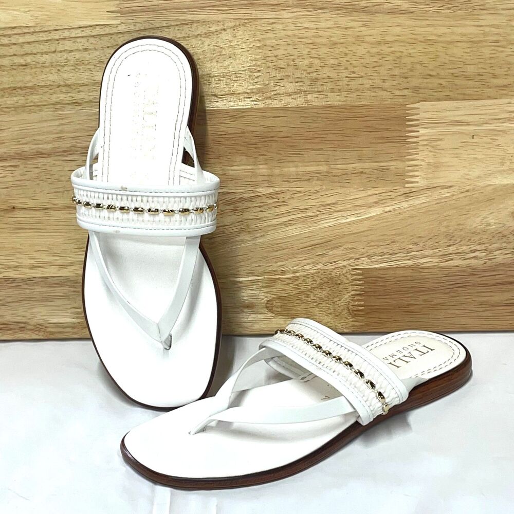 Italian Shoemakers White Gold Chain Thong Sandals Women’s Size 7 Italy